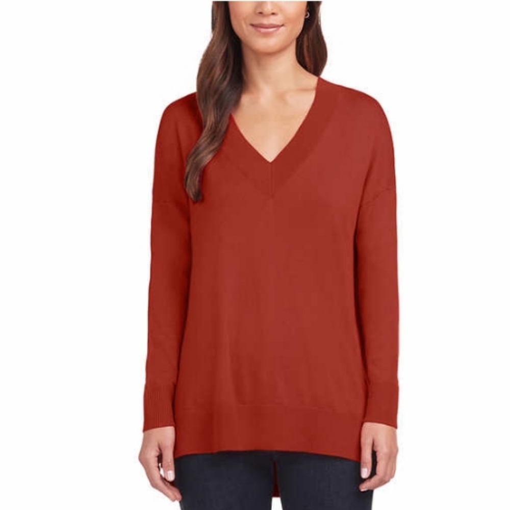 Matty M Women's Lightweight Sweater Jacket, V-neck, Color/ Size X-Large/ Orange